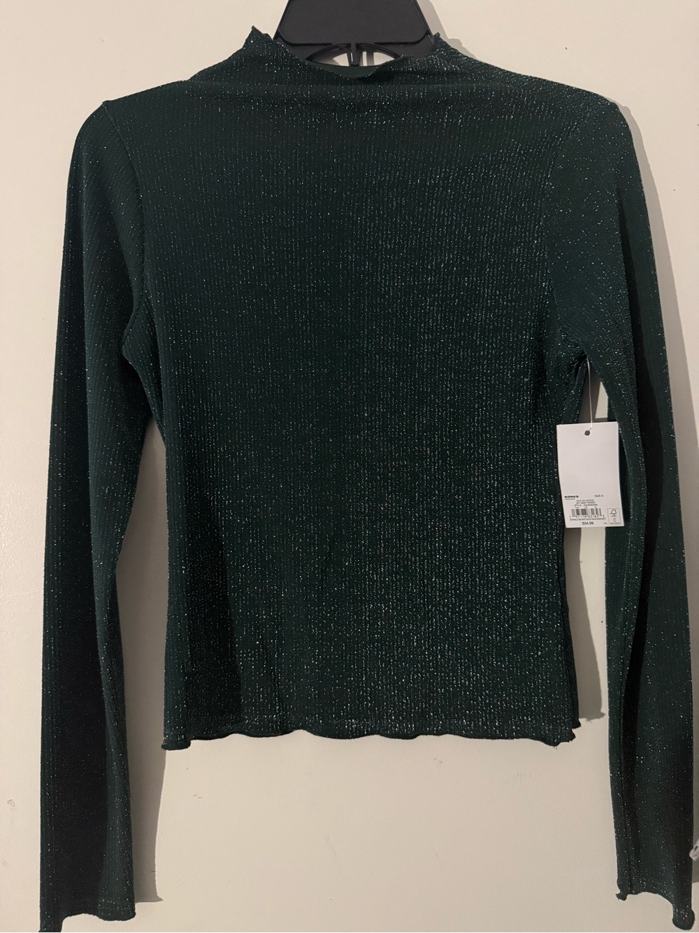 SO Dark Green Sparkle Mock Neck Top Size S NWT